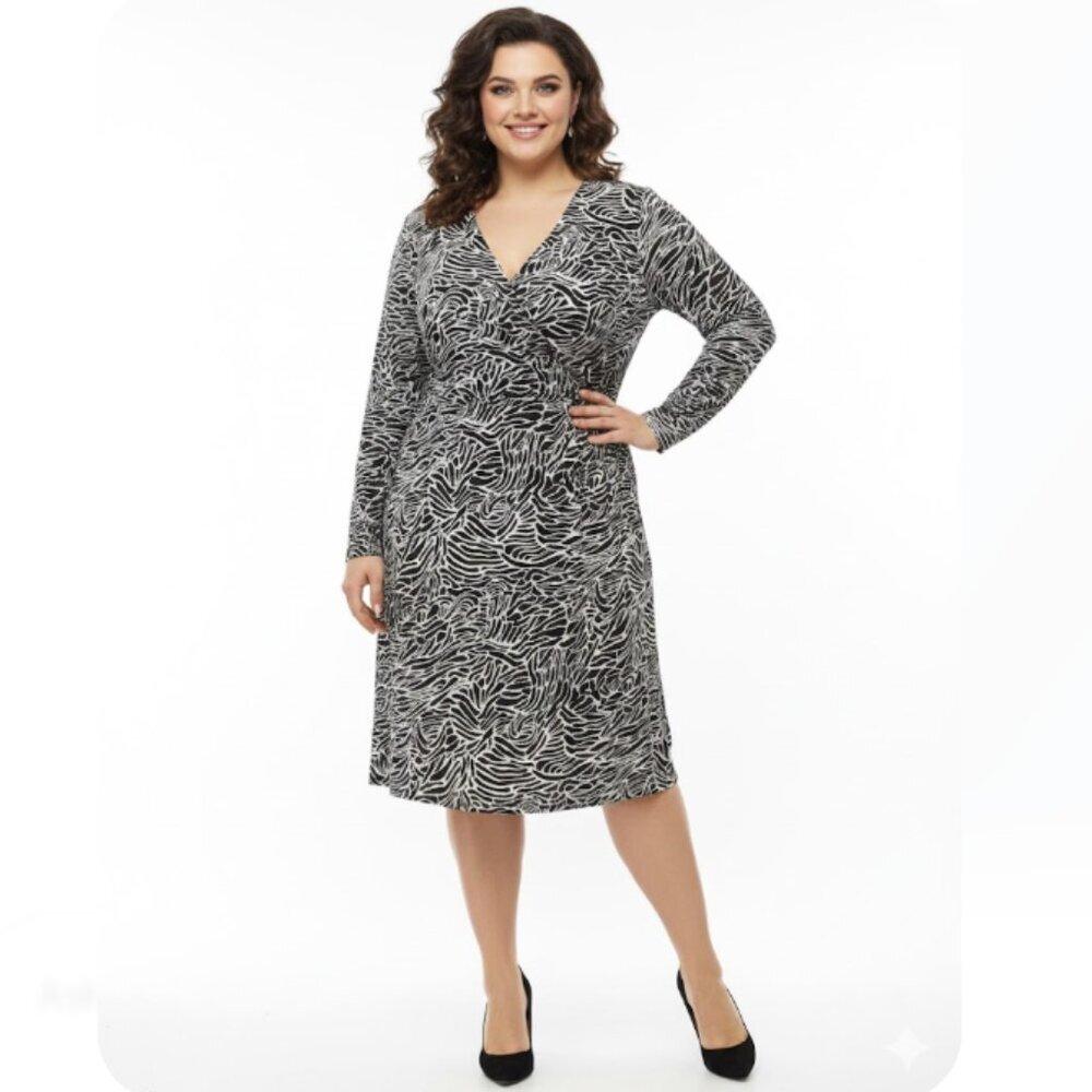 Gypsy Mara Hoffman Black/White Soft Stretchy Midi Dress size 1X Preppy Elegant